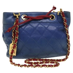 Auténtico bolso de hombro Chanel cadena bicolor piel de cordero azul dorado CC bs27336 - Imagen 1 de 21