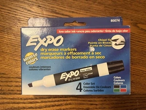 EXPO Low Odor Dry Erase Marker Chisel Tip Basic Assorted 4/Set 80074 - Picture 1 of 2