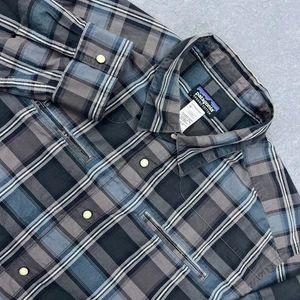 Patagonia Wagner Shirt Men's XL Blue/Gray Plaid Organic Long Sleeve Pearl Snap - Picture 1 of 13