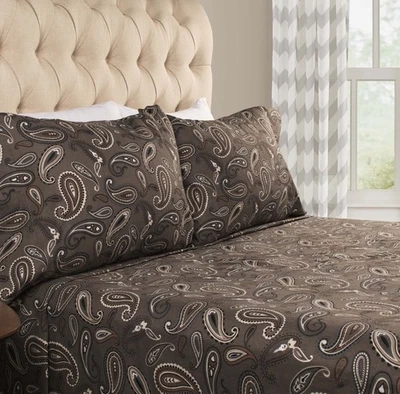Superior Paisley or Solid Flannel Cotton Sheet Set Fuzzy Warm Sheets Traditio... - Image 1 of 4