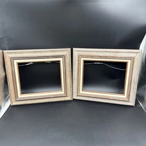 Vtg Fabric Matted Rustic Wooden Frame Set Of 2 Holds 8 X 10” Picture Frame Only - Picture 1 of 15
