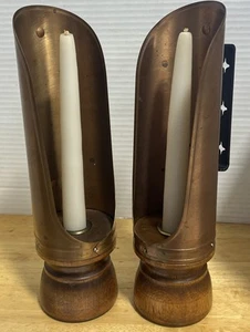 VTG Copper Chamber Candle Stick Holder With Wood Base & Cast Iron Handle - Picture 1 of 5