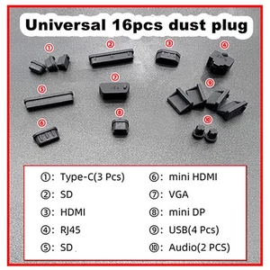 16pcs/set Notebook Colorful Anti Dust Plug Laptop Silicone Cover Stopper hF - Afbeelding 1 van 14
