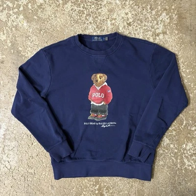 Polo Ralph Lauren Bear Sweatshirt Crewneck Men's M Navy Cotton Fleece Pullover - Image 1 of 4