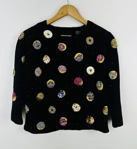 Michael Simon Sweater Womens Medium Donut Beaded Cardigan Eclectic Grandmacore - Picture 1 of 13