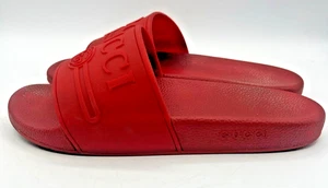 Gucci Men Red Rubber Slide Sandals Size 9.5 US 42 EU GG Logo Pool Slides Shoes - Picture 1 of 10