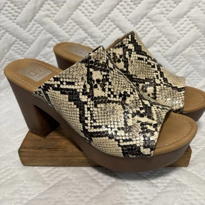 Zueco DV Dolce Vita Mula 4" Tacones de Madera Grueso Piel de Serpiente Peek A Boo Toe Para Mujer 8 Foto 1 de 4