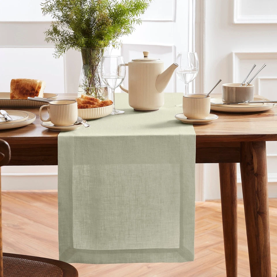 Solino Home 100% Pure Linen Table Runner for Fall Dinning Kitchen Solid Sonoma