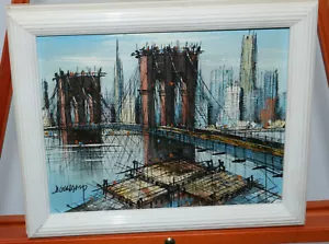 H DuChamp Oil Painting The Brooklyn Bridge on Artist's Board- 9.5 x 7.5 Inches - Picture 1 of 4