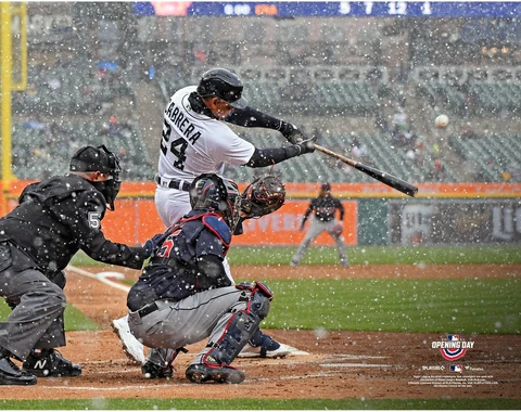 Miguel Cabrera Detroit Tigers Unsigned 2021 Opening Day Swinging in Cover