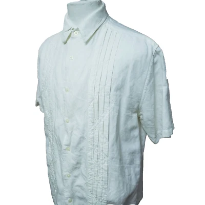 Camisa cubana de manga corta Havanera para hombre talla L mezcla de lino marfil liso Foto 1 de 4