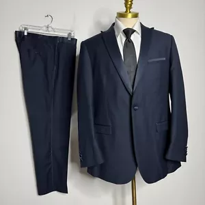 Custom Tailored | Bespoke Tuxedo Suit 44L 36W Mens Blue Solid - Picture 1 of 14