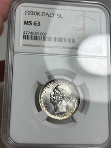 1930 Italy 5 Lire - NGC MS63 - Lustrous! - Picture 1 of 2