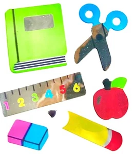 **VINTAGE** Mylar SCHOOL SUPPLIES=PENCIL SCISSORS+ Sandylion Stickers- 1 square - Picture 1 of 1