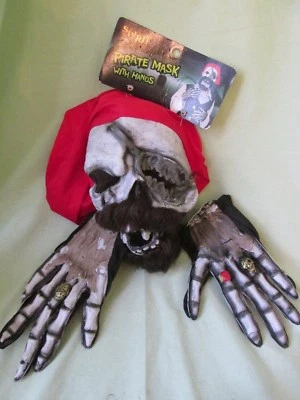 New Adult Spirit Pirate Skeleton Mask & Glove Hands Halloween Accessory Set - Image 1 of 2