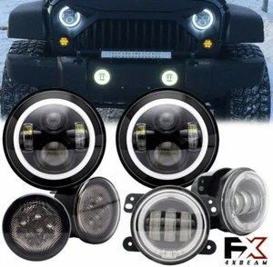 Jeep Led 7 inch round Headlights , Amber signals, high Low beam & fog lights - Picture 1 of 11