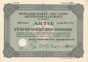 Berliner Kraft- und Licht- Aktiengesellschaft, Berlin 1931, 500 Reichsmark 1931 - Picture 1 of 1