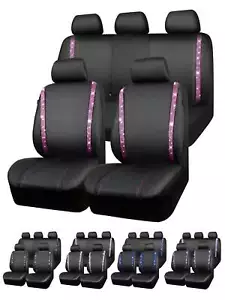 9 - PCS Universal Diamond Leather Car Seat Cover Set - Girly, Airbag -Compatible - Picture 1 of 18