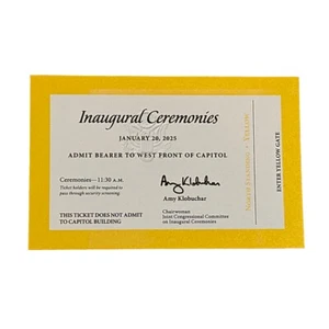 2025 President Donald Trump Inauguration Yellow Ticket JD Vance Swearing In Pass - Picture 1 of 2