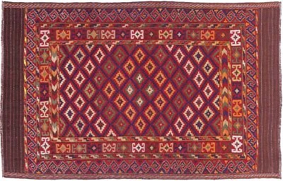 Afghan Kelim Soumakh Ghalmuri Carpet 140x230 Hand Woven Red Geometric B - Image 1 of 4