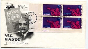 1372 W. C. Handy, ArtCraft plate block, FDC - Picture 1 of 1