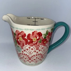 Pioneer Woman Vintage Floral 4 Cup Stoneware Measuring Cup Pitcher Pink/Red - Picture 1 of 5