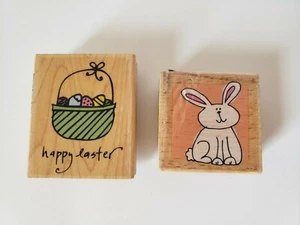 Cesta de estampillas de goma de Pascua de conejito vintage feliz Pascua - Imagen 1 de 3