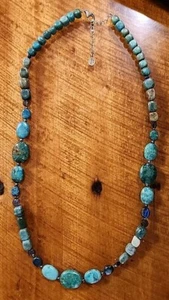 Barse Turquoise Double Single Beaded 23" Necklace, Vintage 925 Sterling Silver - Picture 1 of 3