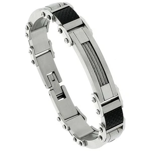 Cable de acero inoxidable y pulsera de fibra de carbono negra de alta calidad para hombre de 1/2 pulgada - Imagen 1 de 12