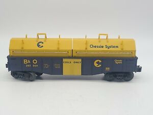 Lionel O Gauge # 305064 Chessie B&O Freight Train Gondola With Coil Covers