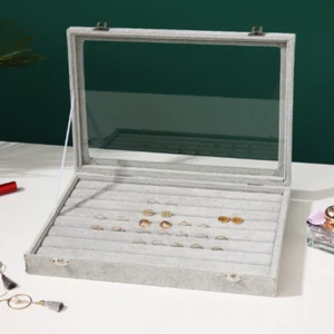 2x Jewelry Show Store Ring Box Earrings Holder Display Transparent Lid Showcase - Picture 1 of 12