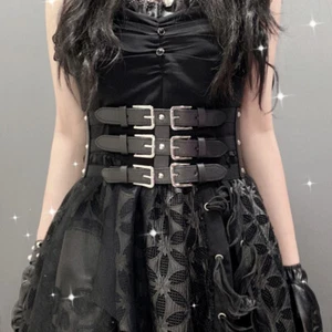 Damen PU Leder Taillenbund Breiter Taillengürtel Korsett Hohl Rock Punk Gothic - Bild 1 von 12