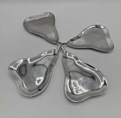 Crate & Barrel Pear Plates Pewter Snack Dish Set Of 4 (Size 6.25”) - FREE SHIP - Image 1 of 4