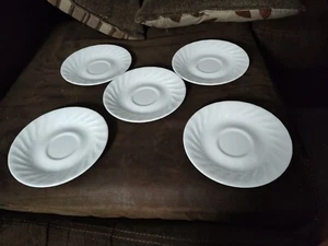 Menge 5 Corelle Verbesserungen Weiß Wirbel 6 1/4" Untertassen - Bild 1 von 8