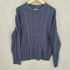 LL Bean Sweater Mens 2XL Blue Heritage Soft Cotton Fishermans Cable Knit Fleck - Picture 1 of 7