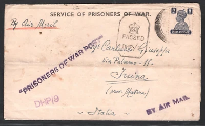 INDIA WW2 POW *Camp 25* Bombay Air Mail Cover 1943 Censor Trestina Letter  KA206 - Image 1 of 4