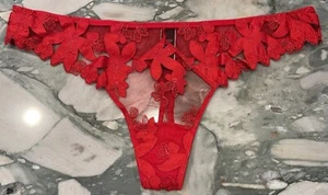 NEW Victoria Secret Very Sexy Luxe Floral Embroidered Thong - Lipstick Red - XL - Picture 1 of 3