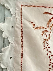 Antik französisch rosa BESTICKT Öse Leinen KISSEN SHAM FESTONS RC mono c1920 - Bild 1 von 24