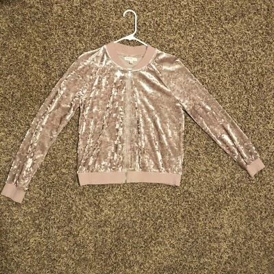 Pink Velvet Zip Up. Juniors Size L - Image 1 of 4