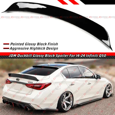 For 14-2024 Infiniti Q50 JDM Glossy Black High Kick Duckbill Trunk Spoiler Wing - Image 1 of 4