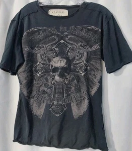 XZAVIER T-Shirt Herren Größe Medium Totenköpfe schwarz beige Y2K Grunge "Ashes To Ashes" - Bild 1 von 8