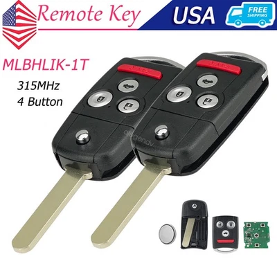 2 Flip Remote Key Fob 4-Button for 2009 2010 2011 2012 2013 2014 Acura TSX TL - Image 1 of 4