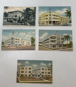 Lot Of 5 Vintage Linen Miami Beach 1 Cent Postcards Not Used - Picture 1 of 2