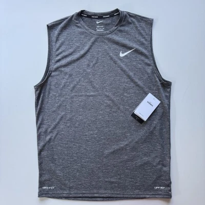 NIKE Swim Dri-Fit Tank Mens Medium Gray Sleeveless Shirt Tech UPF 40+ NWT - Image 1 of 4