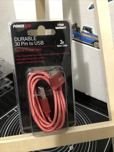 Powerxcel Durable 30 Pin to USB Sync & Charge Cable, 3 ft iPhone iPad iPod Red - Picture 1 of 2
