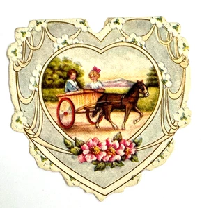 Whitney Made Embossed Heart Valentine Card Horse Drawn Cart Dearie Me! 1900s - Picture 1 of 4