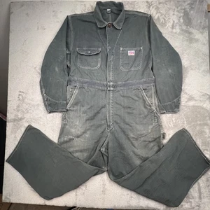 Vintage Penney's Big Mac Coveralls Mens 44R Gray Workwear Gripper Zip 60s - Picture 1 of 24