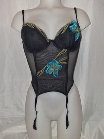 💝 Gorgeous Black ANN SUMMERS Underwired boned corset basque Suspenders size 34B