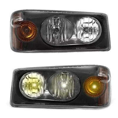 Black Headlight Assembly w/ Bulbs Compatible w/ Mack Granite GU713 Pair - Imagem 1 de 4
