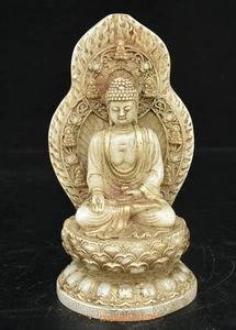 7.6" ancient Chinese white jade Gilt Shakyamuni Amitabha Buddha statue - Picture 1 of 11